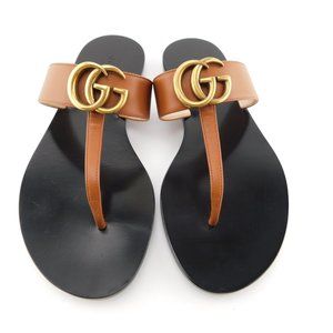Gucci | Shoes | New Gucci Gg Logo Brown Leather Thong Sandals 36 | Poshmark